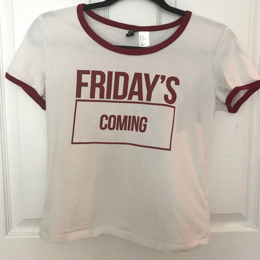 White Tee with Burgundy Border